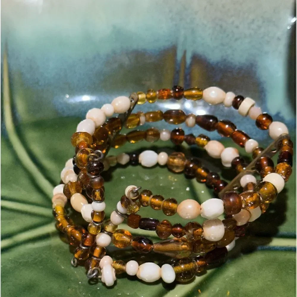 Handcrafted Genuine Gemstone & Glass Beaded Wired Wide Cuff Bracelet